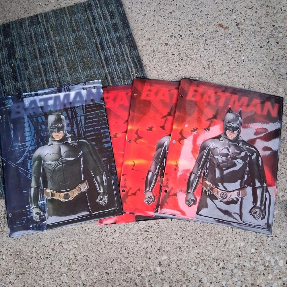 DC Comics BATMAN BEGINS 3D Folder Lot Of 4 Dimensional Plastic Vintage Y2K HTF